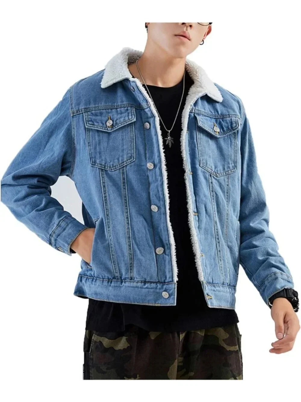 Cozy Sherpa Lined Denim Trucker Jacket for Men - Thick, Stylish Outerwear